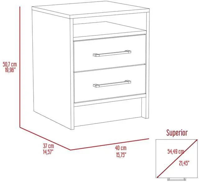 Alt view image 6 of 7 - Eter Nightstand , End Table, Side Table Superior Top, Two Drawers -White / Light Oak