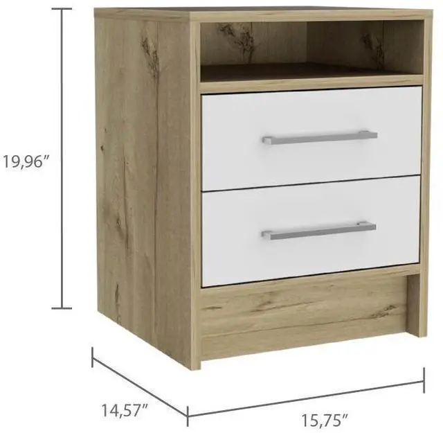 Alt view image 4 of 7 - Eter Nightstand , End Table, Side Table Superior Top, Two Drawers -White / Light Oak