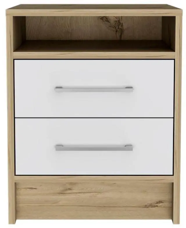 Alt view image 2 of 7 - Eter Nightstand , End Table, Side Table Superior Top, Two Drawers -White / Light Oak