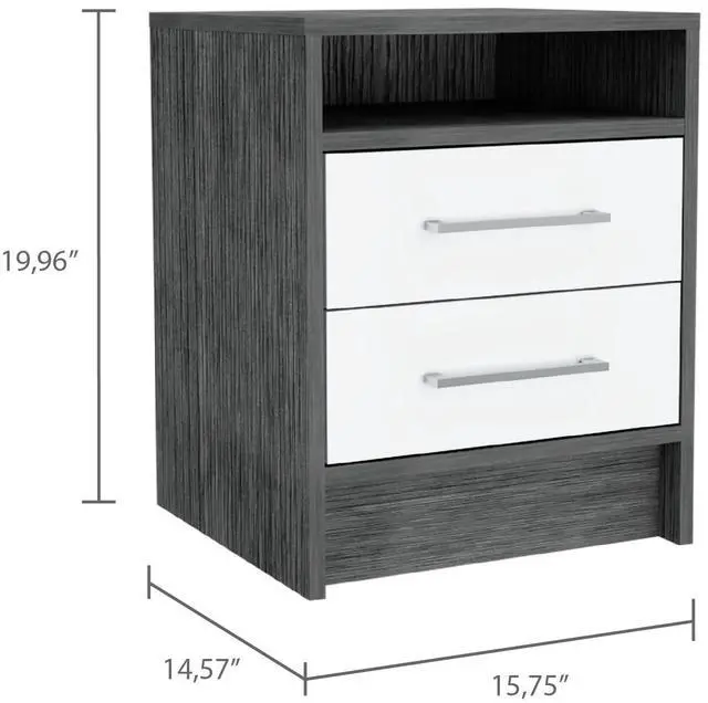 Alt view image 4 of 7 - Eter Nightstand , End Table, Side Table Superior Top, Two Drawers -Smokey Oak / White