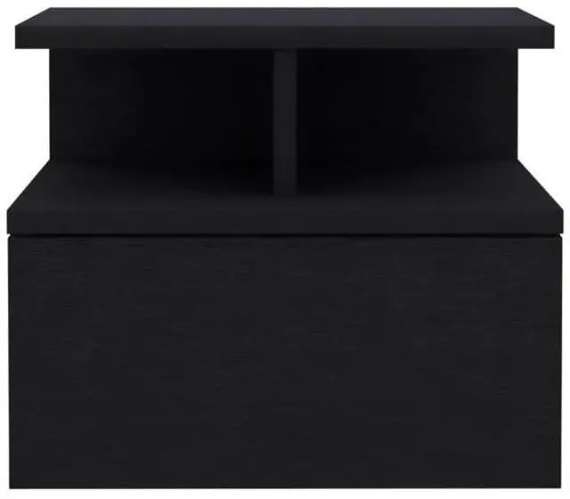 Alt view image 2 of 7 - Adele Floating Nightstand , End Table, Side Table Drawer, Open Top Shelves -Black