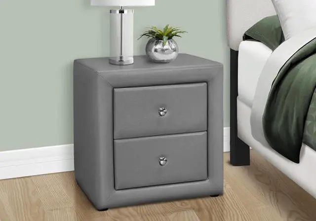 Alt view image 5 of 7 - Nightstand, Nightstand, End, Side, Lamp, Storage Drawer, Bedroom, Upholstered, Grey Leather Look, Transitional