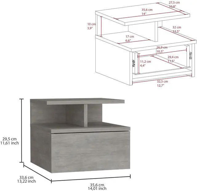 Alt view image 3 of 7 - Adele Floating Nightstand with Drawer and Open Storage Shelves