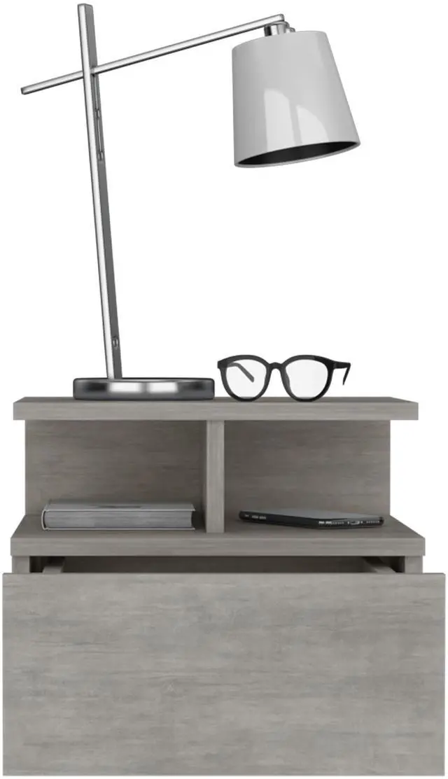 Alt view image 5 of 7 - Adele Floating Nightstand with Drawer and Open Storage Shelves