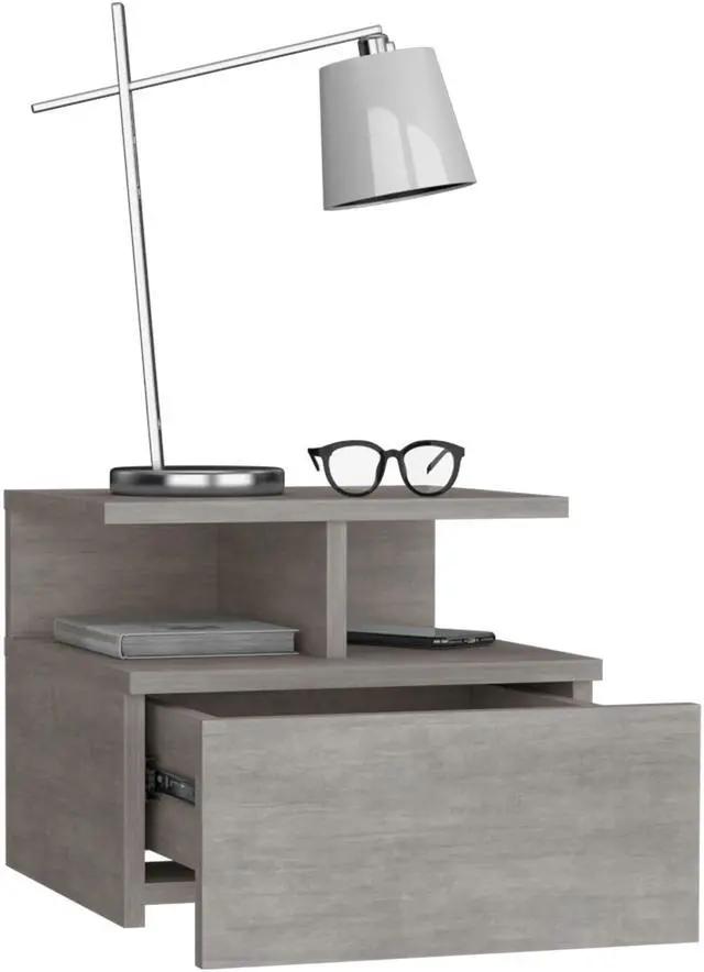 Alt view image 7 of 7 - Adele Floating Nightstand with Drawer and Open Storage Shelves