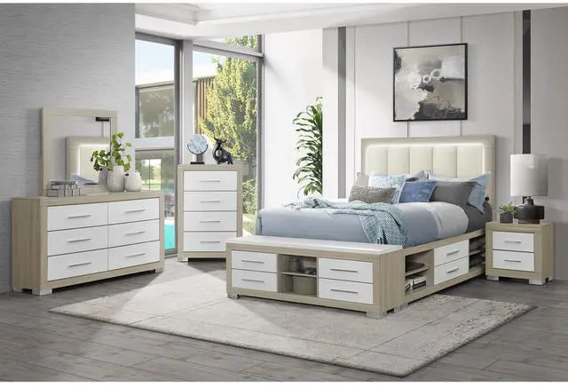 Alt view image 4 of 6 - ELSA NATURAL AND WHITE NIGHTSTAND
