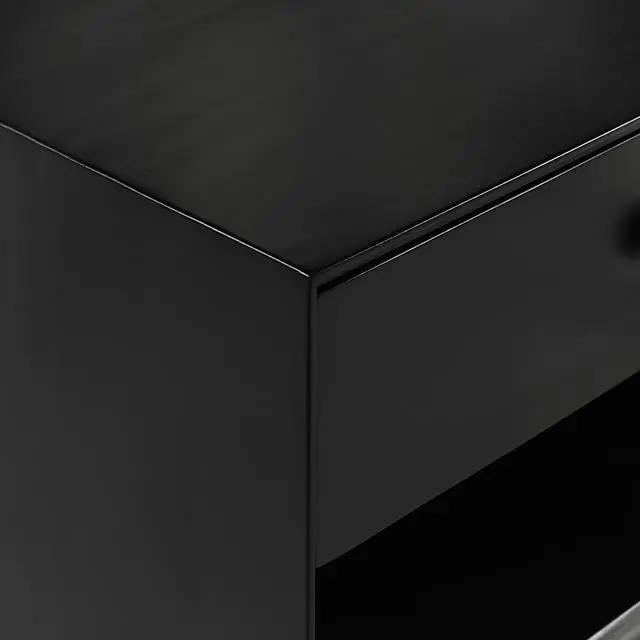 Alt view image 5 of 6 - Mid-Century Modern Single-Drawer Solid Wood Nightstand - Black