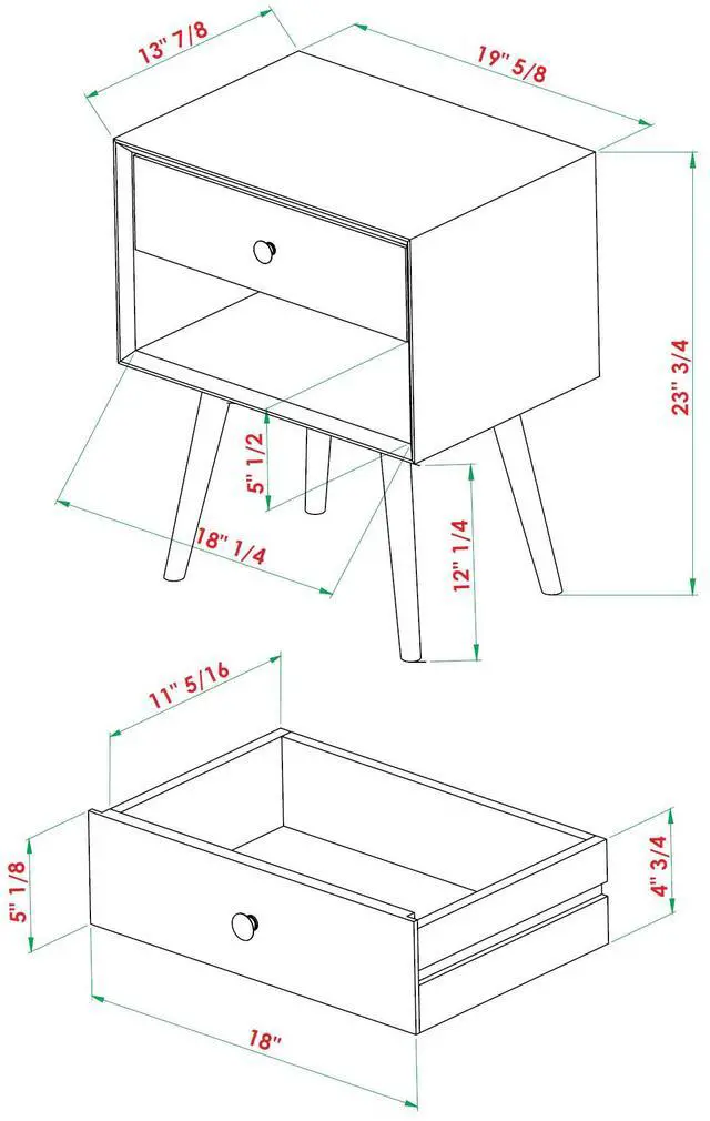 Alt view image 6 of 6 - Mid-Century Modern Single-Drawer Solid Wood Nightstand - Black