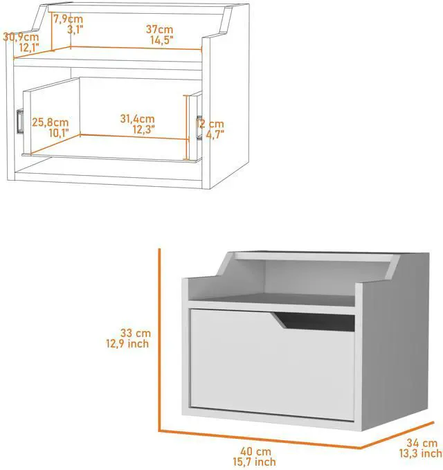 Alt view image 2 of 7 - Florence Floating Nightstand with Drawer and Dual-Shelf Display