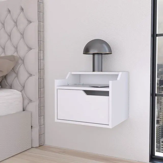 Main image of Florence Floating Nightstand with Drawer and Dual-Shelf Display