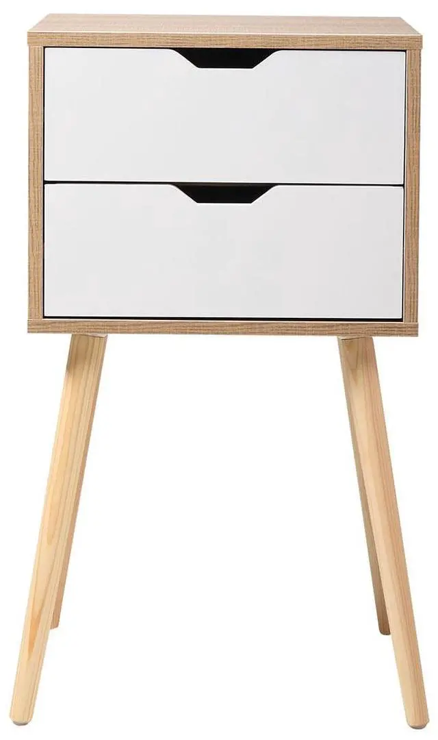 Main image of Set of 2 Wooden Modern Nightstand with 2 Drawers and 4 Solid Splayed Legs, Living Room Bedroom Furniture- White