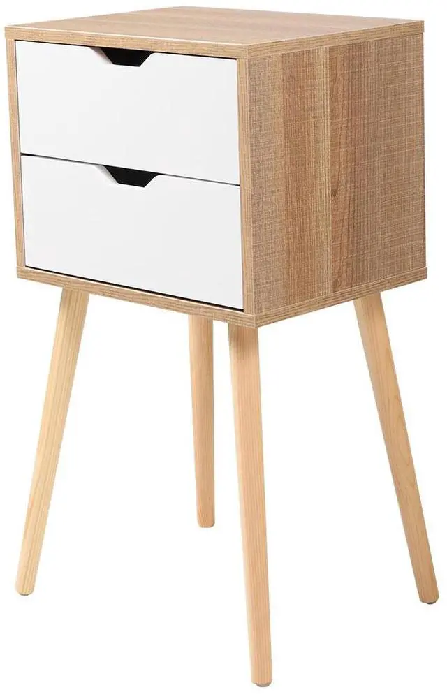 Alt view image 2 of 7 - Set of 2 Wooden Modern Nightstand with 2 Drawers and 4 Solid Splayed Legs, Living Room Bedroom Furniture- White