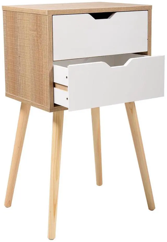Alt view image 3 of 7 - Set of 2 Wooden Modern Nightstand with 2 Drawers and 4 Solid Splayed Legs, Living Room Bedroom Furniture- White
