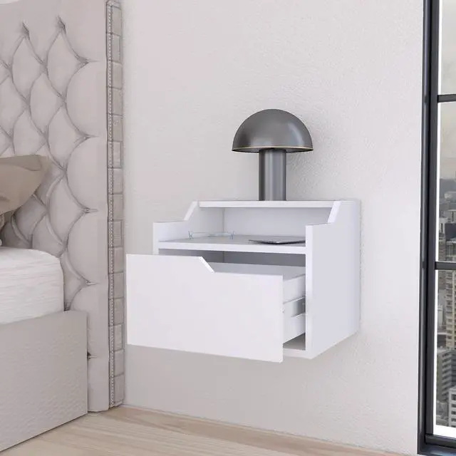 Alt view image 3 of 7 - Florence Floating Nightstand with Drawer and Dual-Shelf Display