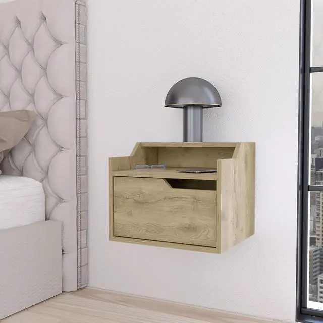 Main image of Florence Floating Nightstand with Drawer and Dual-Shelf Display