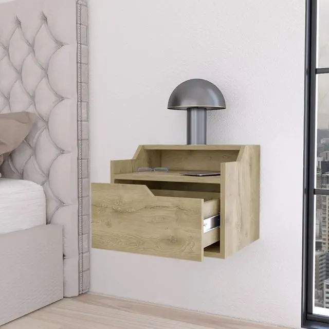 Alt view image 3 of 7 - Florence Floating Nightstand with Drawer and Dual-Shelf Display