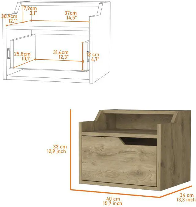 Alt view image 2 of 7 - Florence Floating Nightstand with Drawer and Dual-Shelf Display
