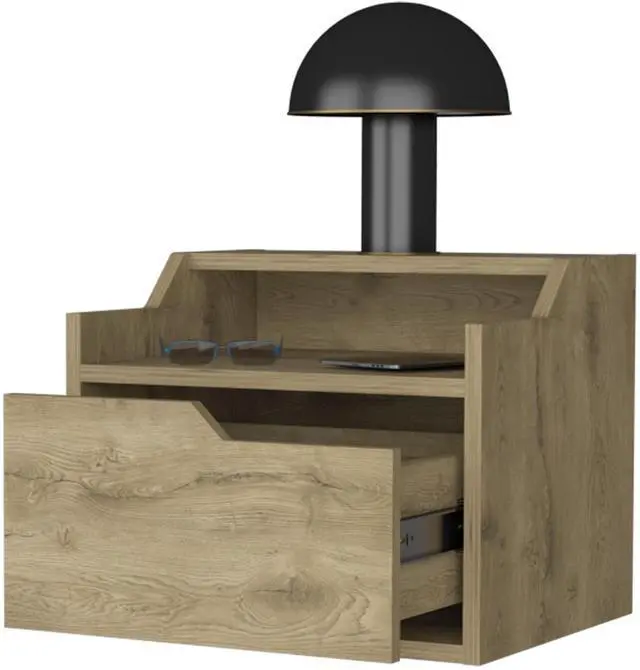 Alt view image 5 of 7 - Florence Floating Nightstand with Drawer and Dual-Shelf Display