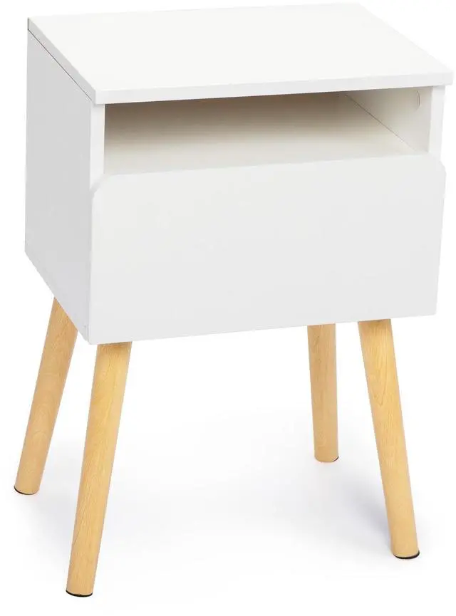 Alt view image 3 of 7 - 2-piece modern bedside table, bedroom coffee table with drawers, shelves, living room bedside furniture, white
