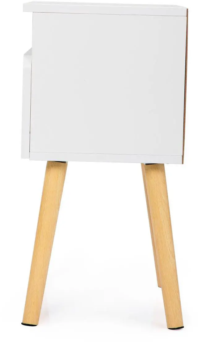 Alt view image 4 of 7 - 2-piece modern bedside table, bedroom coffee table with drawers, shelves, living room bedside furniture, white
