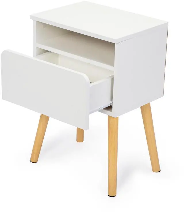 Alt view image 5 of 7 - 2-piece modern bedside table, bedroom coffee table with drawers, shelves, living room bedside furniture, white