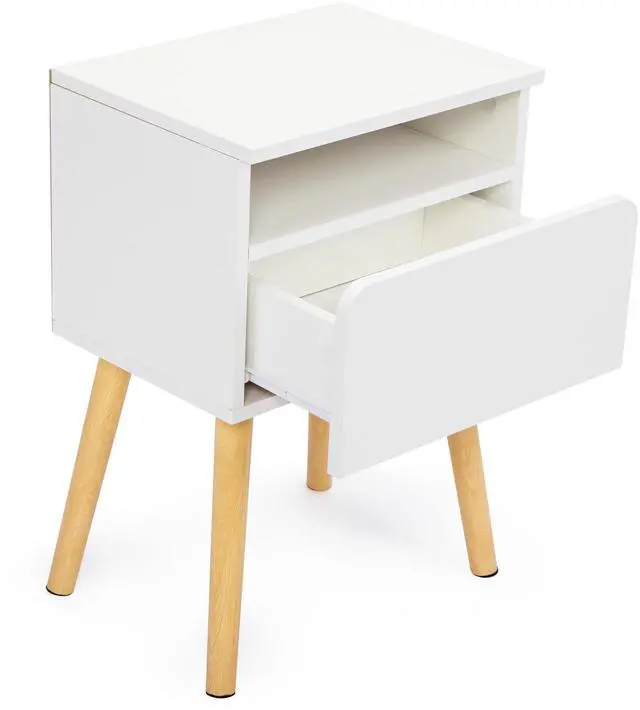 Alt view image 6 of 7 - 2-piece modern bedside table, bedroom coffee table with drawers, shelves, living room bedside furniture, white