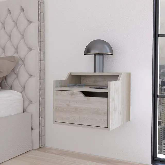 Main image of Florence Floating Nightstand with Drawer and Dual-Shelf Display