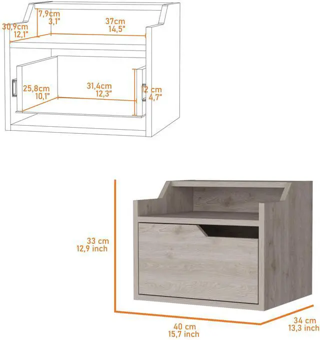 Alt view image 2 of 7 - Florence Floating Nightstand with Drawer and Dual-Shelf Display