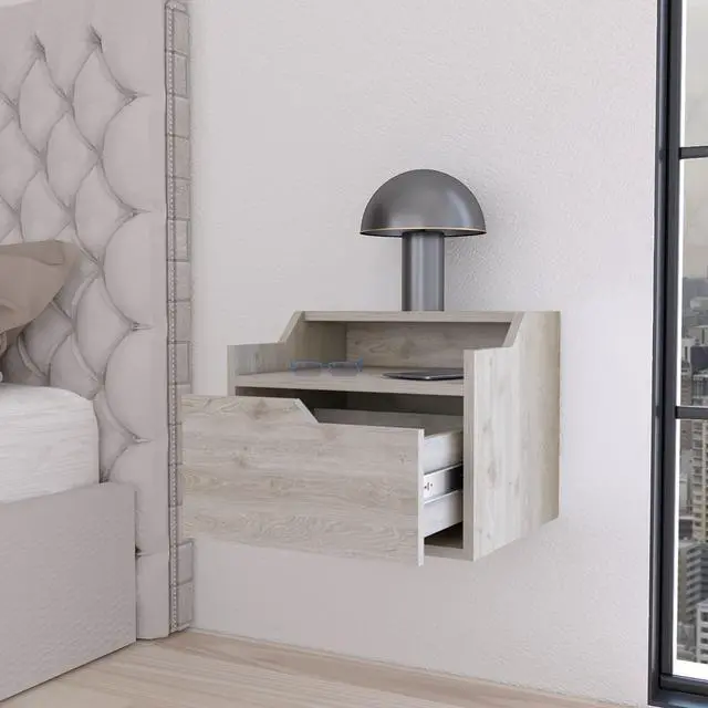 Alt view image 3 of 7 - Florence Floating Nightstand with Drawer and Dual-Shelf Display