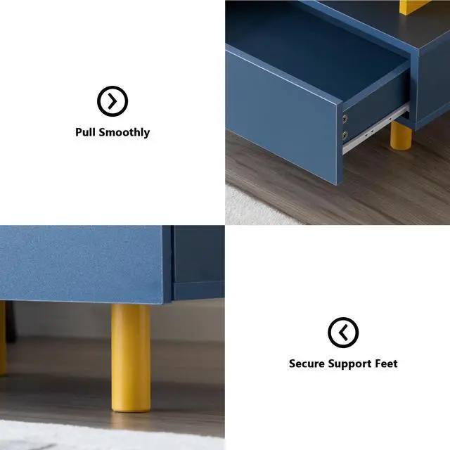 Alt view image 3 of 6 - Modern Nightstand End Side Table with Large Storage Space Bedside Table for Bedroom Living Room and Playroom Yellow & Blue