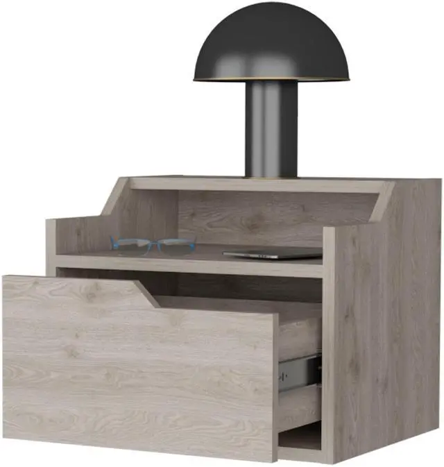 Alt view image 5 of 7 - Florence Floating Nightstand with Drawer and Dual-Shelf Display