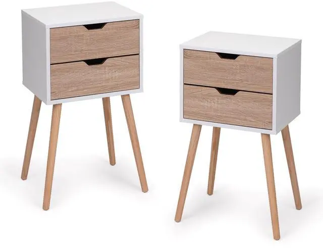 Main image of Nightstand with 2 Drawers, Bedside Tables with Solid Wood Legs and Storage, End Table, Side Table, Bedside Furniture for Bedroom, Living Room, White Walnut,2pcs