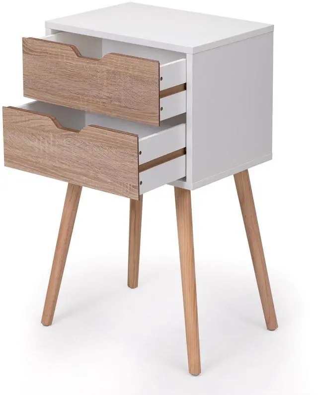 Alt view image 4 of 7 - Nightstand with 2 Drawers, Bedside Tables with Solid Wood Legs and Storage, End Table, Side Table, Bedside Furniture for Bedroom, Living Room, White Walnut,2pcs