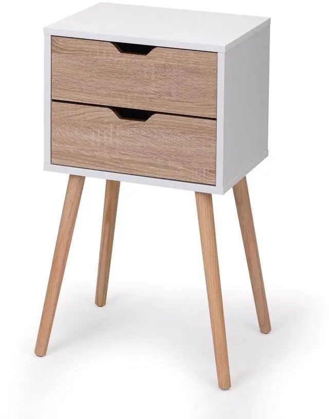 Alt view image 6 of 7 - Nightstand with 2 Drawers, Bedside Tables with Solid Wood Legs and Storage, End Table, Side Table, Bedside Furniture for Bedroom, Living Room, White Walnut,2pcs