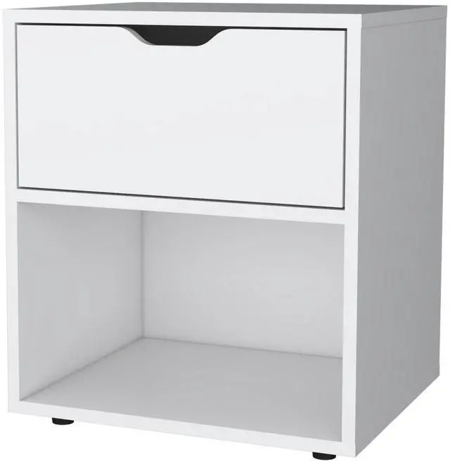 Alt view image 2 of 7 - FM FURNITURE Elliott Nightstand with Elegant Drawer and Open Shelf, White