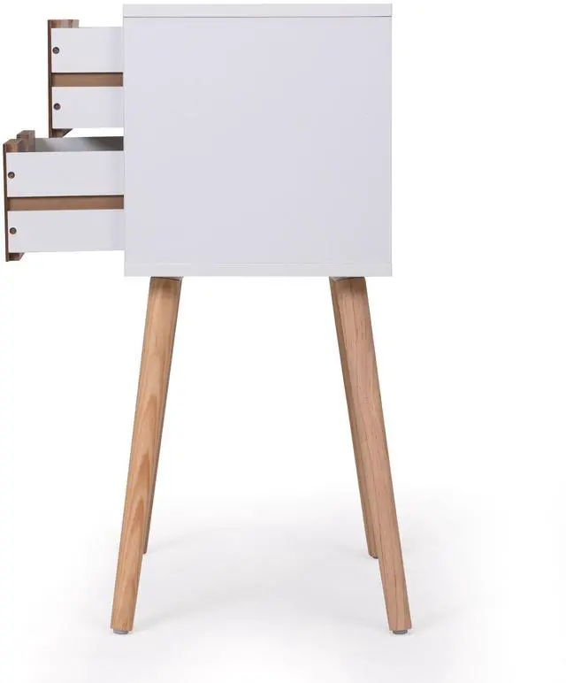 Alt view image 5 of 7 - Nightstand with 2 Drawers, Bedside Tables with Solid Wood Legs and Storage, End Table, Side Table, Bedside Furniture for Bedroom, Living Room, White Walnut,2pcs