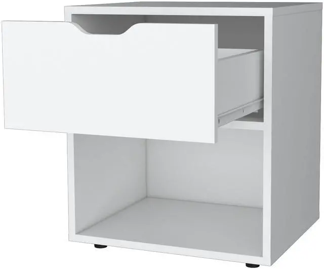 Alt view image 3 of 7 - FM FURNITURE Elliott Nightstand with Elegant Drawer and Open Shelf, White