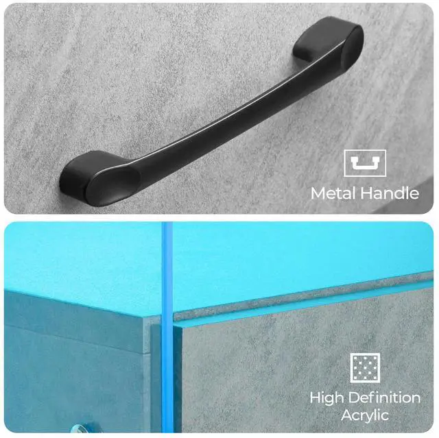 Alt view image 5 of 6 - Nightstand with LED Lights, Adjustable Light Colors, Bedside Table, Side Table with 2 Drawers,Grey