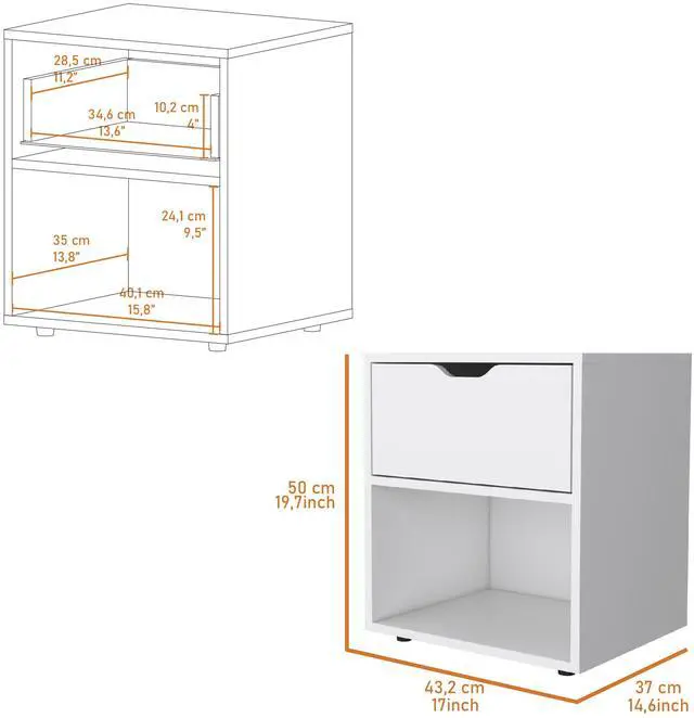 Alt view image 5 of 7 - FM FURNITURE Elliott Nightstand with Elegant Drawer and Open Shelf, White