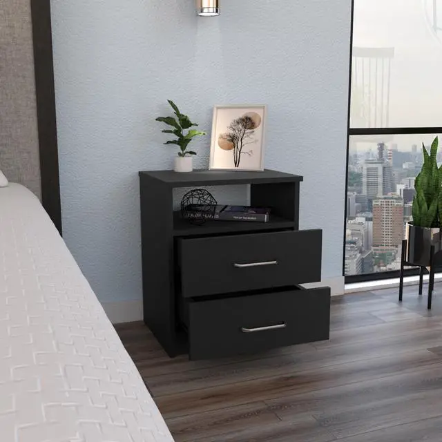 Alt view image 2 of 7 - Nightstand Olivenza, Two Drawers, Black Wengue Finish