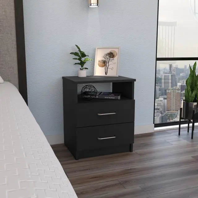 Main image of Nightstand Olivenza, Two Drawers, Black Wengue Finish
