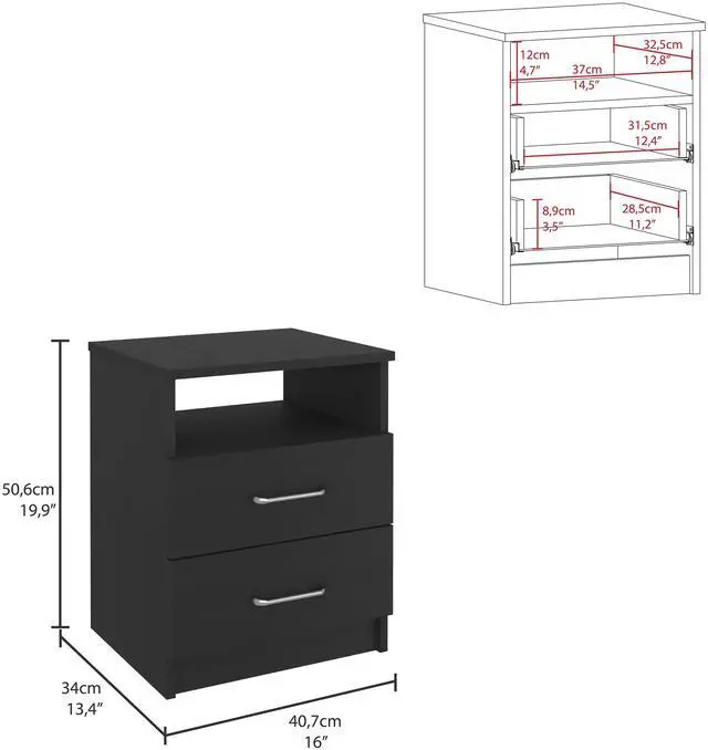 Alt view image 7 of 7 - Nightstand Olivenza, Two Drawers, Black Wengue Finish
