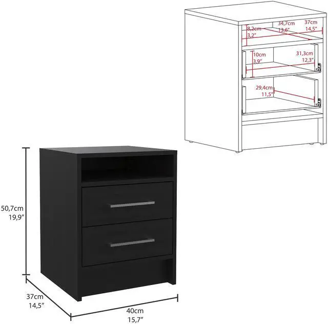 Alt view image 3 of 7 - Eter Nightstand , End Table, Side Table Superior Top, Two Drawers -Black