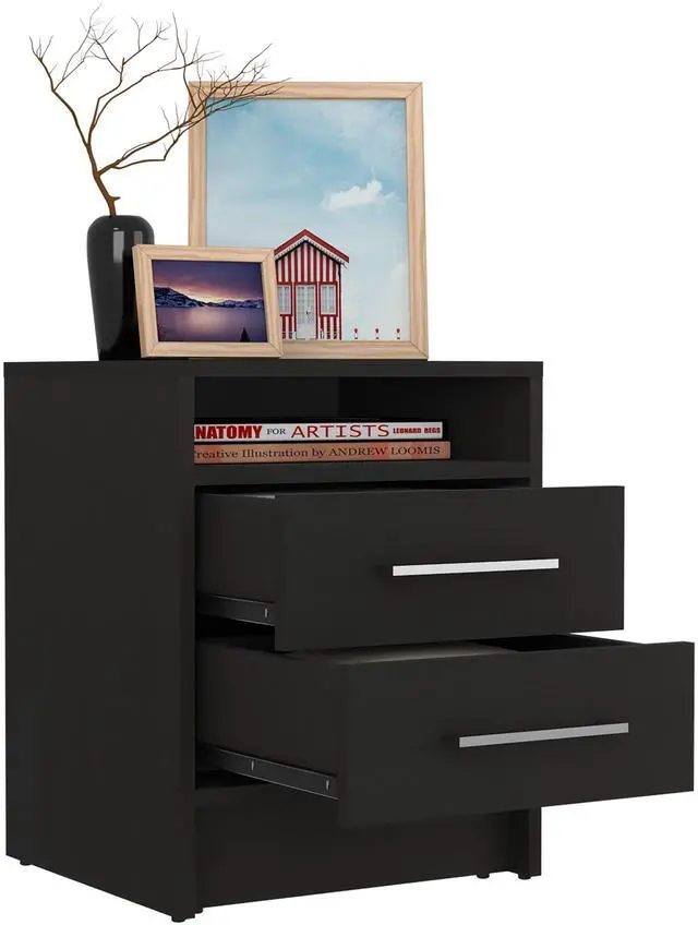 Alt view image 7 of 7 - Eter Nightstand , End Table, Side Table Superior Top, Two Drawers -Black
