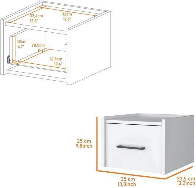 Alt view image 7 of 7 - White Wall-Mounted Floating Nightstand
