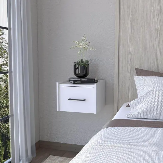 Main image of White Wall-Mounted Floating Nightstand