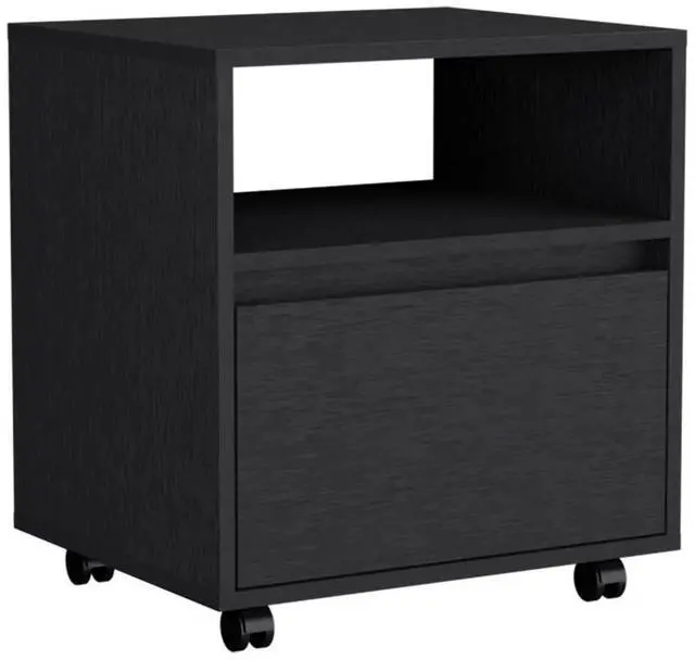 Alt view image 6 of 7 - Austin Nightstand , End Table, Side Table Casters, Single Drawer-Black