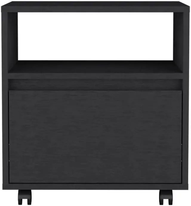 Alt view image 2 of 7 - Austin Nightstand , End Table, Side Table Casters, Single Drawer-Black