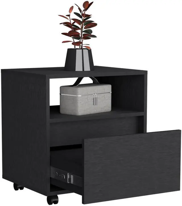 Alt view image 7 of 7 - Austin Nightstand , End Table, Side Table Casters, Single Drawer-Black