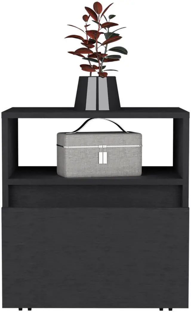 Alt view image 5 of 7 - Austin Nightstand , End Table, Side Table Casters, Single Drawer-Black